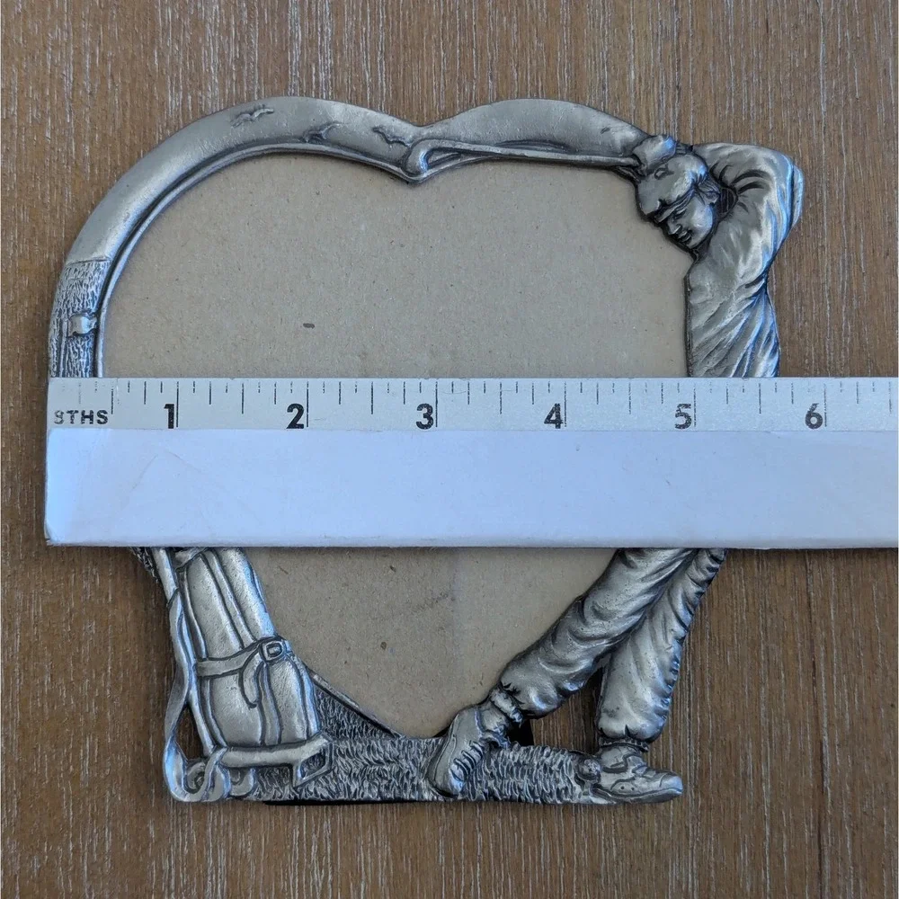 Pewter Picture Frame Golf Theme Silver Tabletop Decor Holds 4.5 x 4.5 in Picture